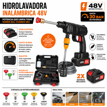 hidrolavadora inalámbrica 48v con 2 baterias /portatil y potente