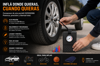 Compresor de Aire Portátil Inalámbrico 150 PSI