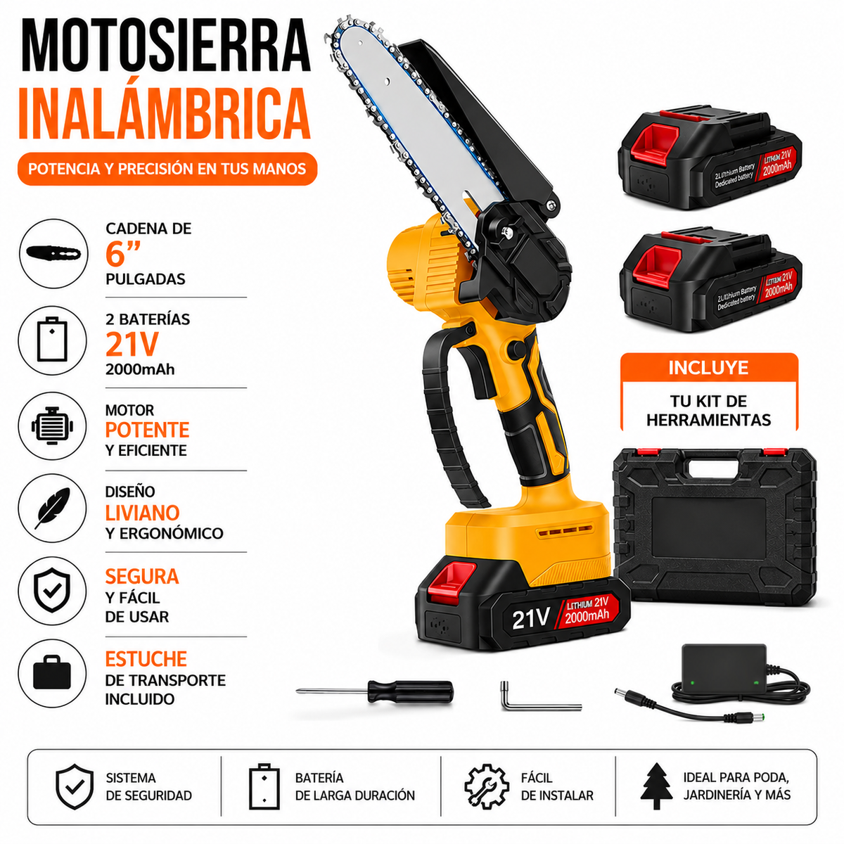 mini motosierra inalámbrica con 2 baterias /potente y libiana