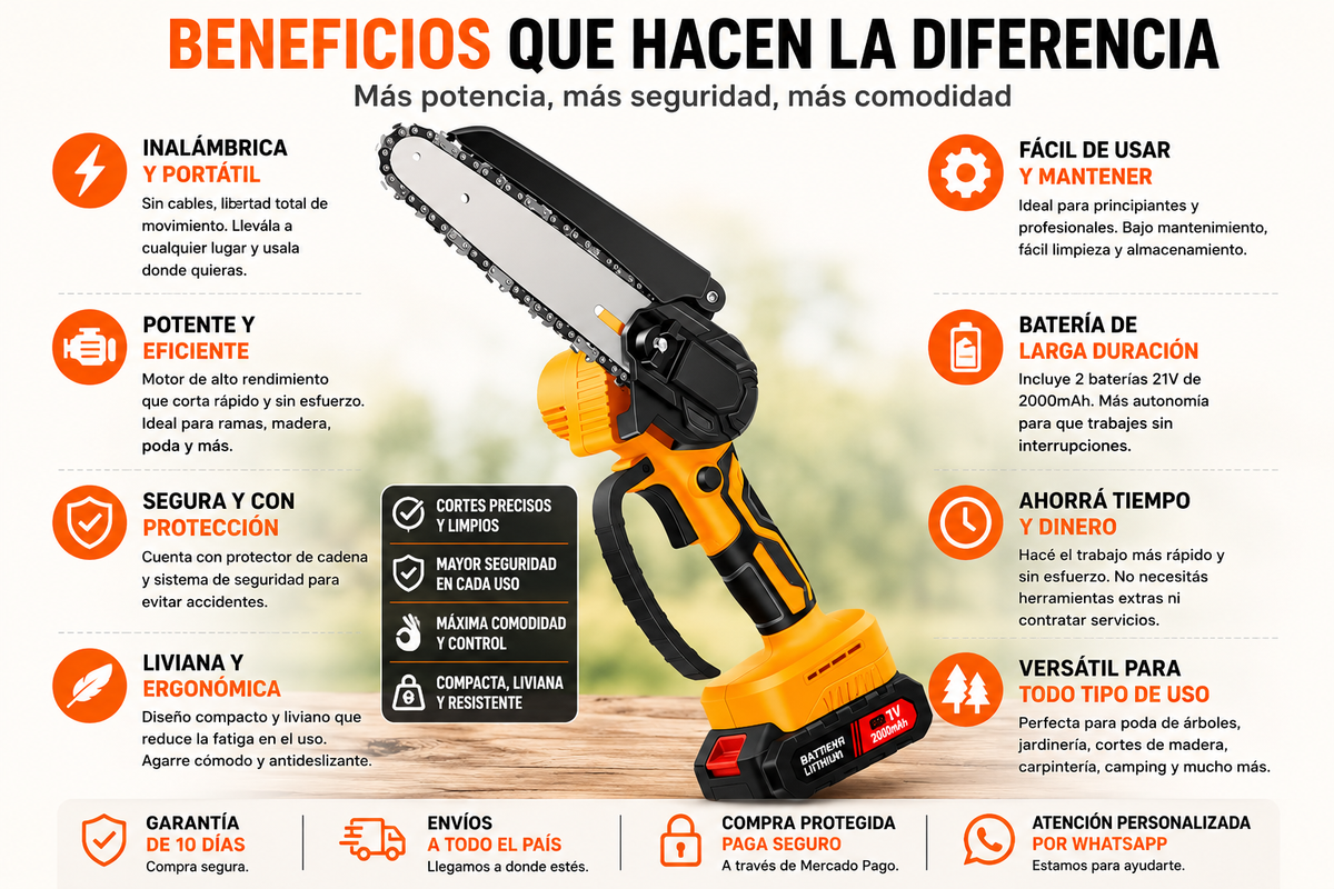 mini motosierra inalámbrica con 2 baterias /potente y libiana