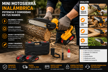 mini motosierra inalámbrica con 2 baterias /potente y libiana