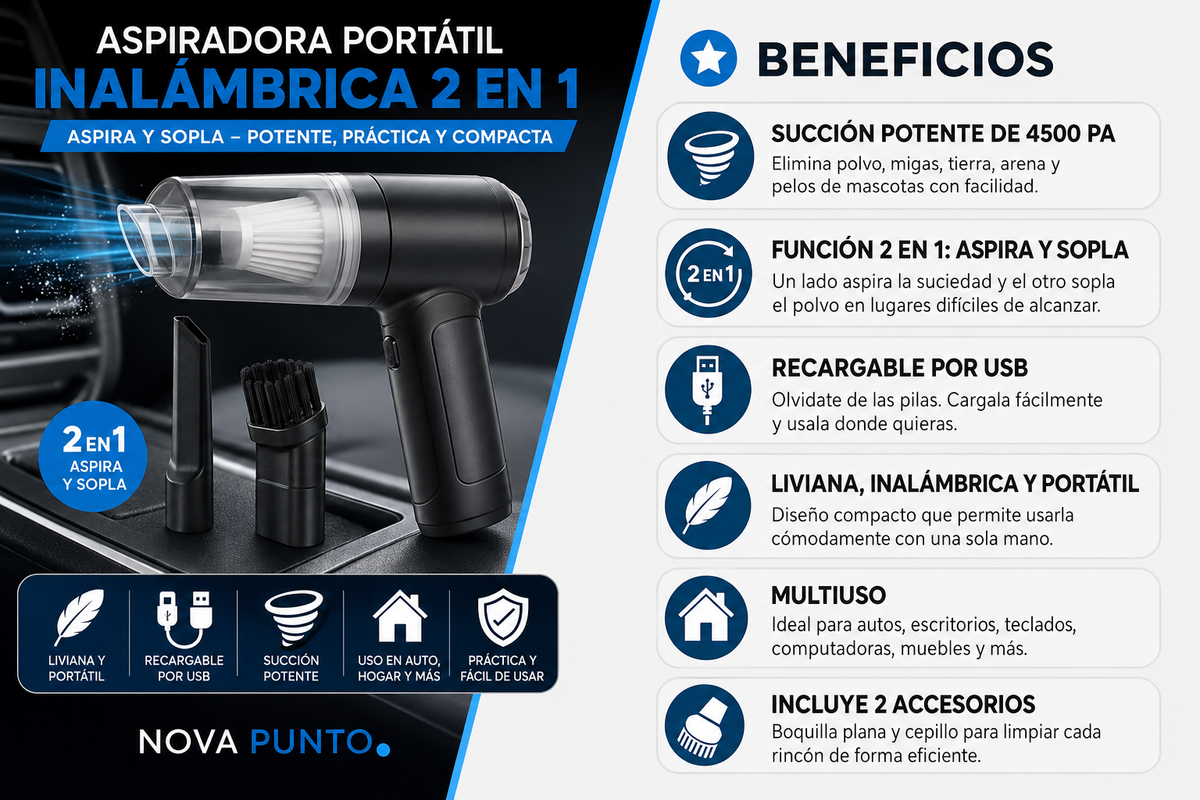aspiradora portatil 3 en 1 de alta potencia