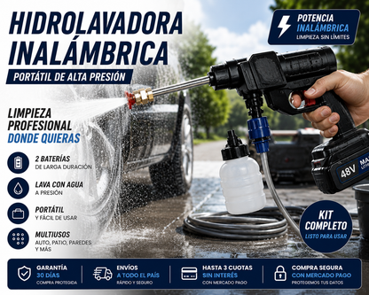 hidrolavadora inalámbrica 48v con 2 baterias /portatil y potente