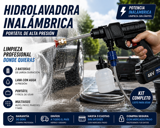 hidrolavadora inalámbrica 48v con 2 baterias /portatil y potente