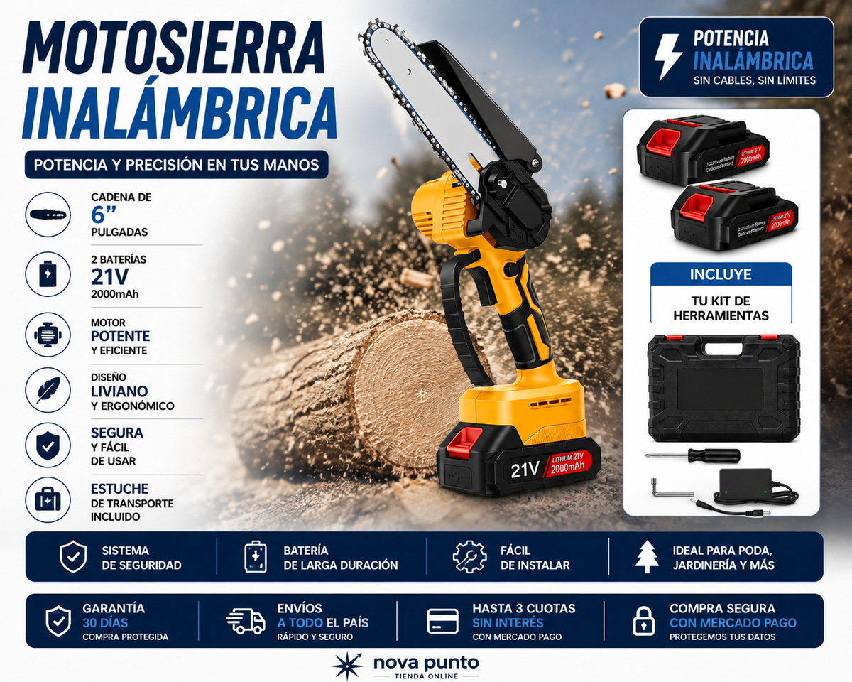 mini motosierra inalámbrica con 2 baterias /potente y libiana